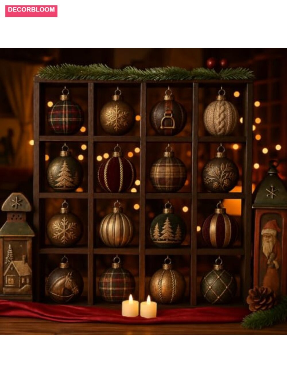 Wooden Christmas Ornament Display Stand 16 Compartment Wall Mounted Keepsake
